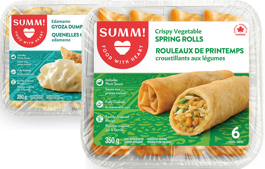 Crispy Vegetable Spring Roll Package and Edamame Gyoza Dumpling Package right behind it